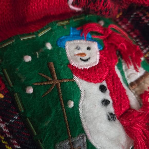 Designer Originals Ugly Christmas Cardigan Sweater Patchwork Plaid Snowman Large - Picture 8 of 16